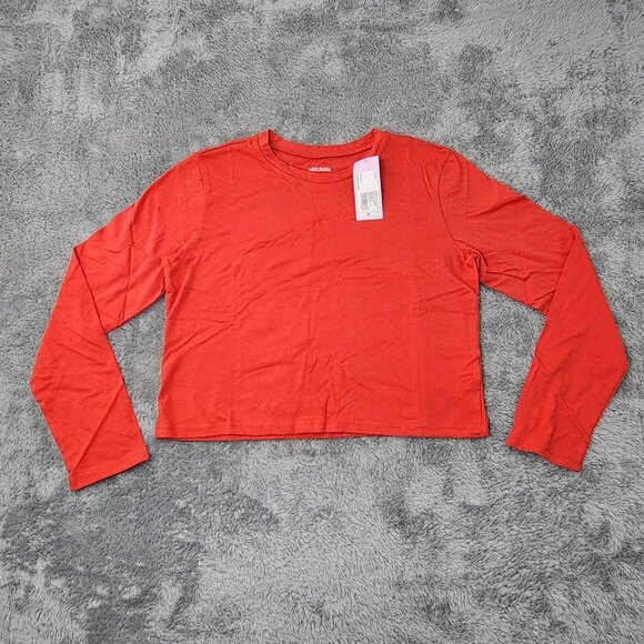 3/$20 Wild Fable T-Shirt Womens M Red Long-Sleeve Cropped Solid Crop Top Cotton - Picture 2 of 9